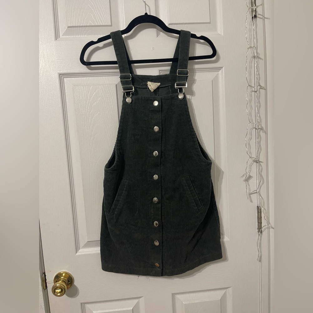 Dark Green Corduroy Overall Dress with Pockets